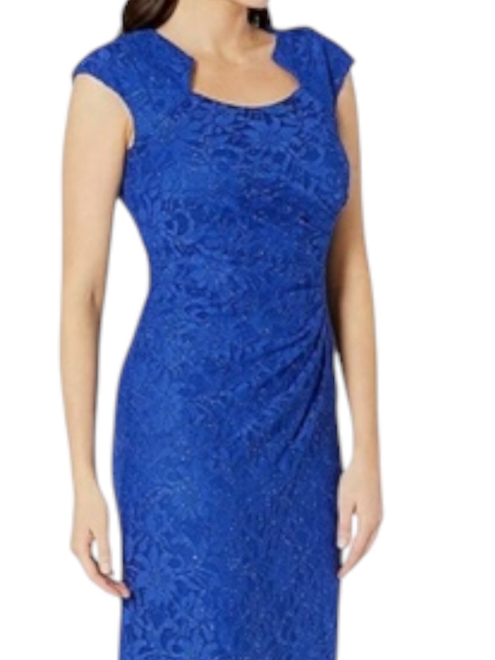 Tahari Lace Overlay Sheath Midi Dress - Sapphire Blue Size 2